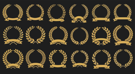 Elegant golden laurel wreath collection with banners, perfect for awards or logos