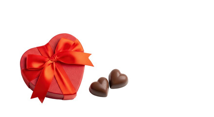 Heart shaped gift box with ribbon and chocolate hearts isolated PNG with Transparent Background