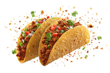 Delicious mexican tacos isolated on transparent or white background, png