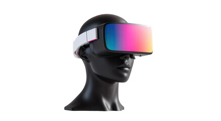 3D VR headset on a mannequin head.  Colorful display
