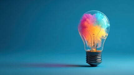 Colorful Smoke Inside Glass Lightbulb on Teal Background