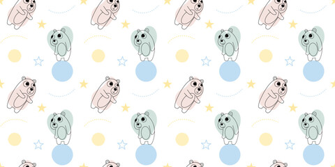Seamless pattern with cartoon bears on transparent background