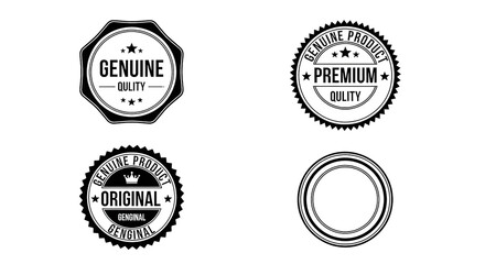 Obraz premium Set of Four Black Genuine Quality and Premium Original Product Guarantee Vector Badges Isolated
