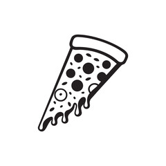 Black and White Pizza Slice Silhouette with Pepperoni and Cheese