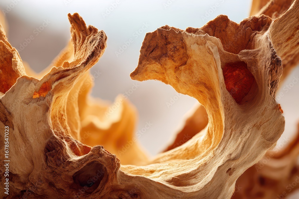 Poster abstract close-up of driftwood formations with intricate details and natural textures, creating a un