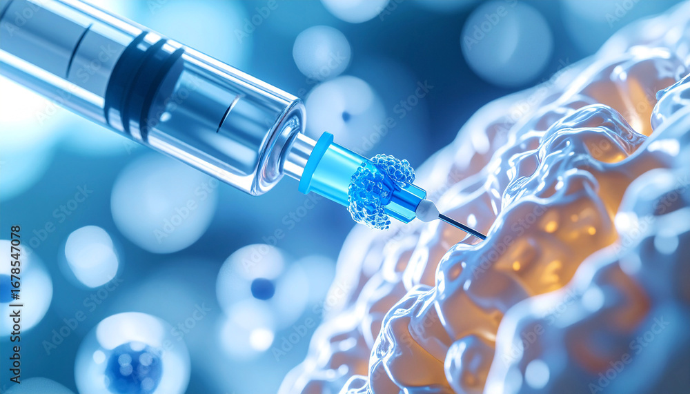 Poster syringe precision: a close-up depiction of a transparent syringe administers a micro-injection into 
