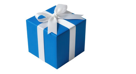 Obraz premium Blue gift box with white ribbon isolated PNG with Transparent Background
