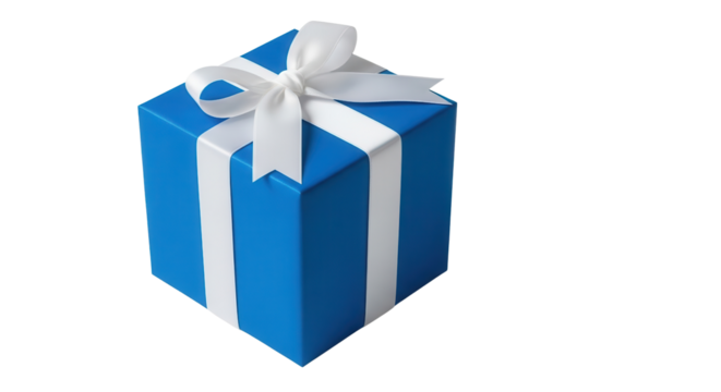 Blue gift box with white ribbon isolated PNG with Transparent Background
