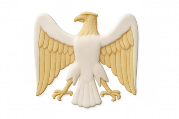 White and gold eagle emblem spreading its wings, isolated on a transparent background, perfect for graphic design projects