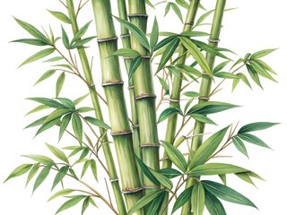 Realistic Illustration of a Lush Green Bamboo Cluster with Detailed Stalks and Foliage isolated on a transparent background