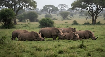 Fototapeta premium White rhinoceroses resting in grassland