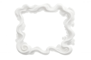 Creamy white whipped cream swirling in elegant square border, creating delicate decorative accent against transparent backdrop