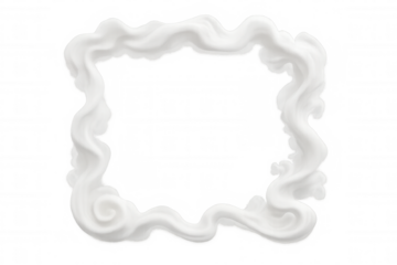 Creamy white whipped cream swirling in elegant square border, creating delicate decorative accent against transparent backdrop