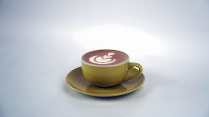 Crimson Latte Art in an Ochre Cup