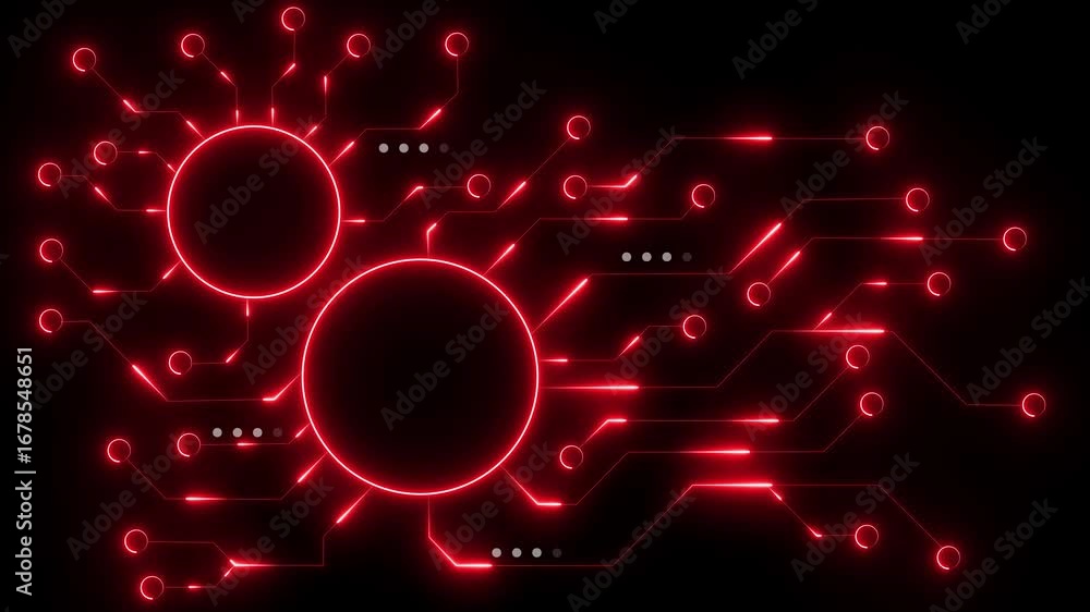 Fototapete glowing neon technology circuit board with icon. digital neon data connection technology background.