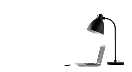 A black lamp and a laptop