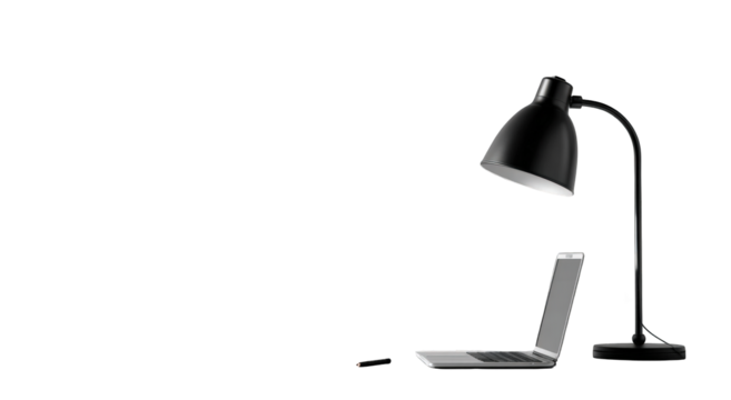 A black lamp and a laptop