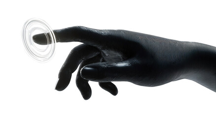 A dark hand touches a glowing circle