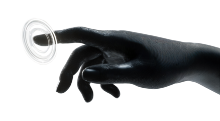 A dark hand touches a glowing circle