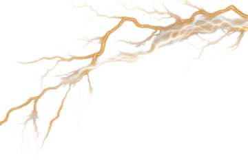 Detailed Yellow Lightning Branching Out on thunder storm isolated on a transparent background