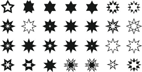 Collection of diverse star shapes for graphic design and creative projects