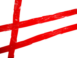 Blank three wrinkled red tape in a cross, meaning warning barrier, caution tape, hazard, crime...