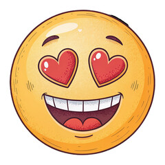 Obraz premium Smiling emoji with heart-shaped eyes symbolizing love and admiration png, emoji illustration heart eyes png, love emoji design png, admiration symbol transparent background image