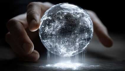 Hand hovering over a translucent globe