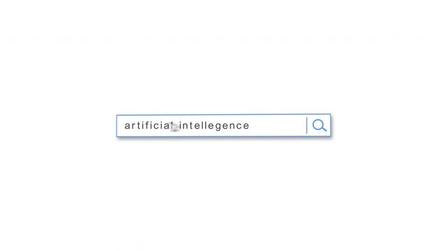 Internet search window animation, search about artificial intelligence technology with zoom in effect when typing words, with white background, 4k video animation
