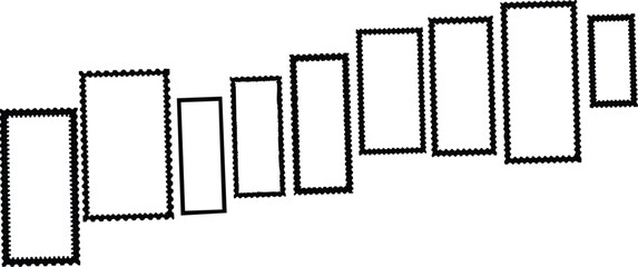 Abstract geometric frames with perforated edges ascend dynamically on white
