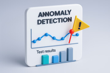 Anomaly detection test result comparison in industry with warning flag and data graph for business analysis concept