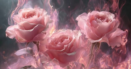Pink roses in fire