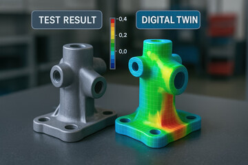 Test result and digital twin comparison in industry with color scale analysis for engineering and manufacturing process improvement