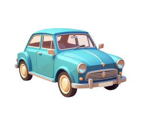 Vintage Blue Car Illustration with Retro Design and Classic Style on White Background