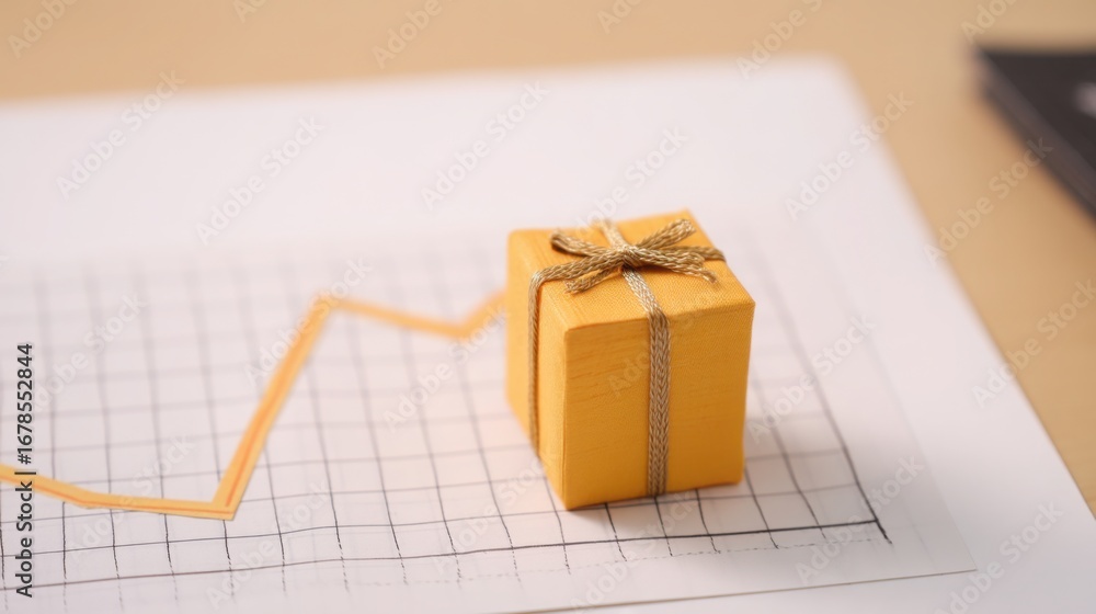 Poster present box with graph illustration depicting reward based performance and gift giving concept for s
