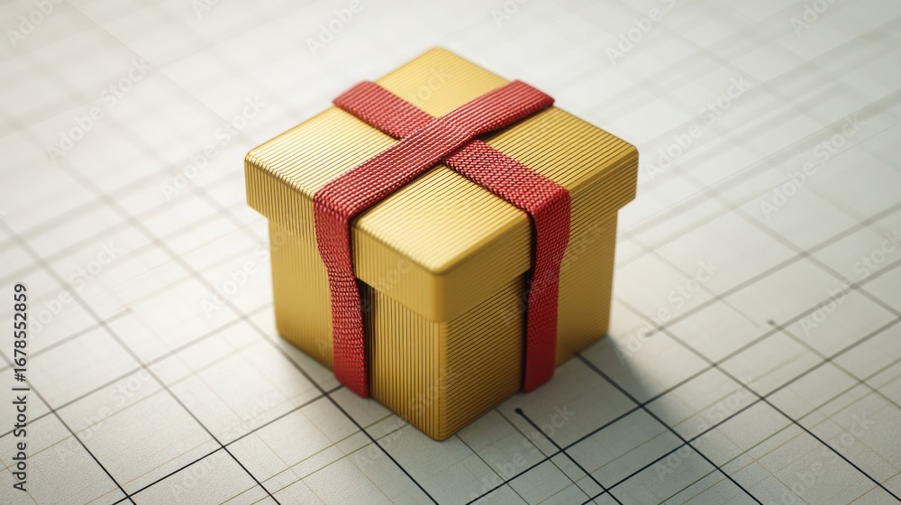 Poster present box with red ribbon on graph base concept illustrating reward based performance and gift giv