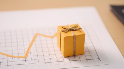 Present box with graph illustration depicting reward based performance and gift giving concept for success