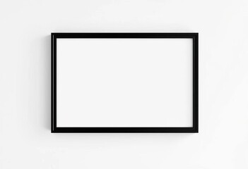 Sleek black frame against pristine white wall, ready for artwork,  interior design,  art