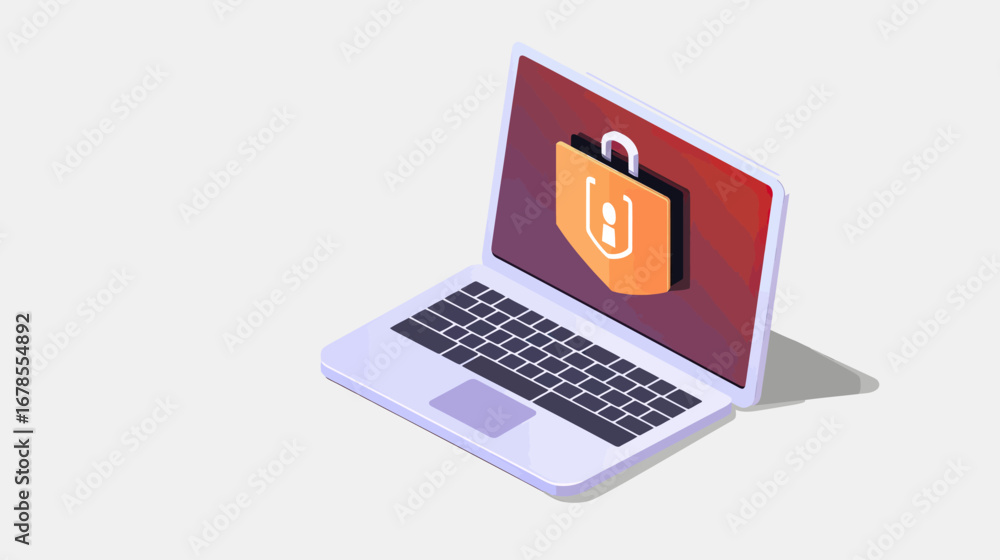 Aufkleber isometric laptop with shield lock icon on screen representing cybersecurity data protection and digi