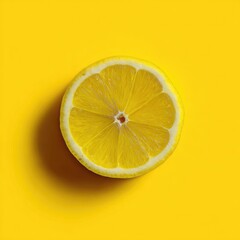 Lemon slice on a vibrant yellow background