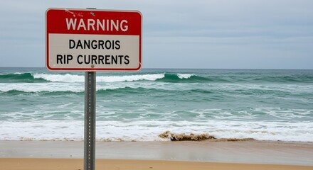 Beach rip current warning sign