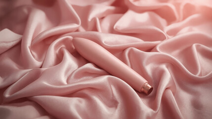 Fototapeta premium Delicate Rose Gold Intimate Adult Product Nestled in Luxurious Blush Silk Fabric