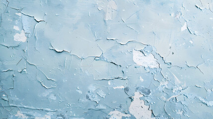 neon blue painted wall with subtle cracks and peeling paint in daylight with wide clean negative space