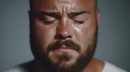 Obraz premium Closeup Sweaty Man Face Tired Exhausted Portrait