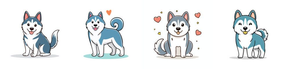 Fototapeta premium Siberian Husky vector illustration featuring a cute cartoon mix of elements in a playful and colorful style.