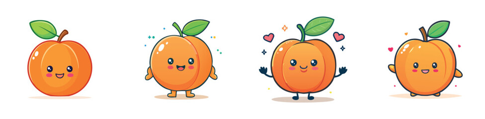 Apricot vector set of cute cartoon-style characters with arms, legs, and expressive faces.