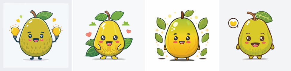 Jackfruit vector set of cute cartoon-style characters with arms, legs, and expressive faces.