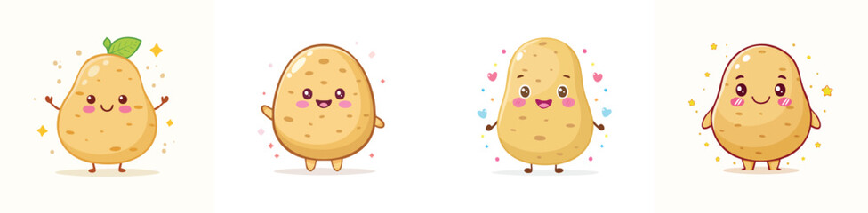 Potato vector set of cute cartoon-style characters with arms, legs, and expressive faces.