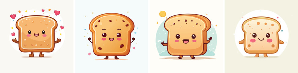 Soda Bread vector set of cute cartoon-style characters with arms, legs, and expressive faces.