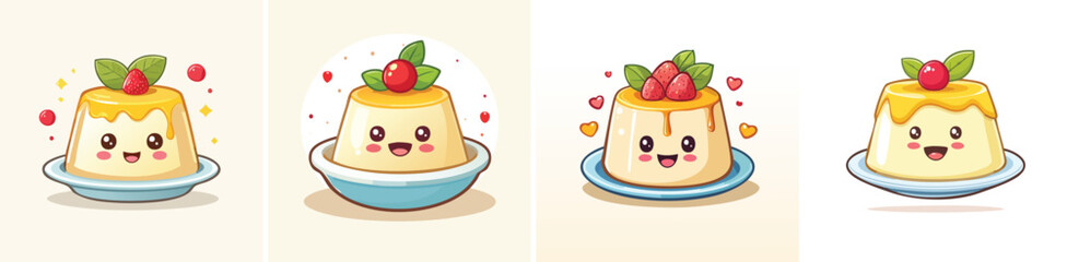 Panna Cotta vector set of cute cartoon-style characters with arms, legs, and expressive faces.